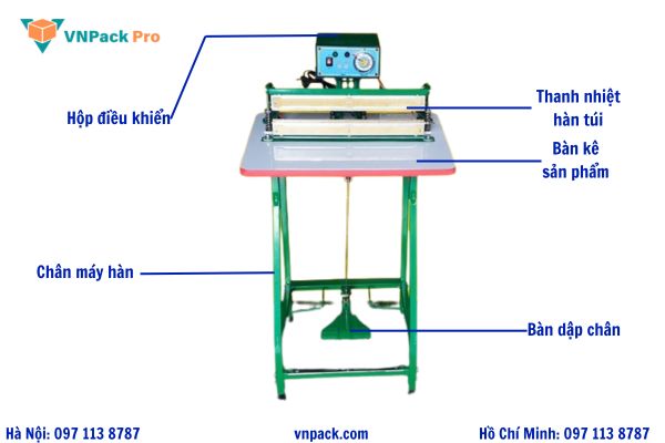 Cấu tạo máy hàn miệng túi dập chân M5-300