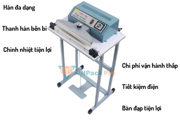 Tính năng máy hàn miệng túi dập chân vnpack