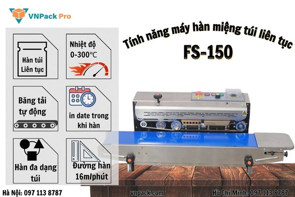 Tính năng máy hàn miệng túi liên tục SF-150
