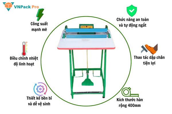 Tính năng máy hàn miệng túi dập chân M2-400