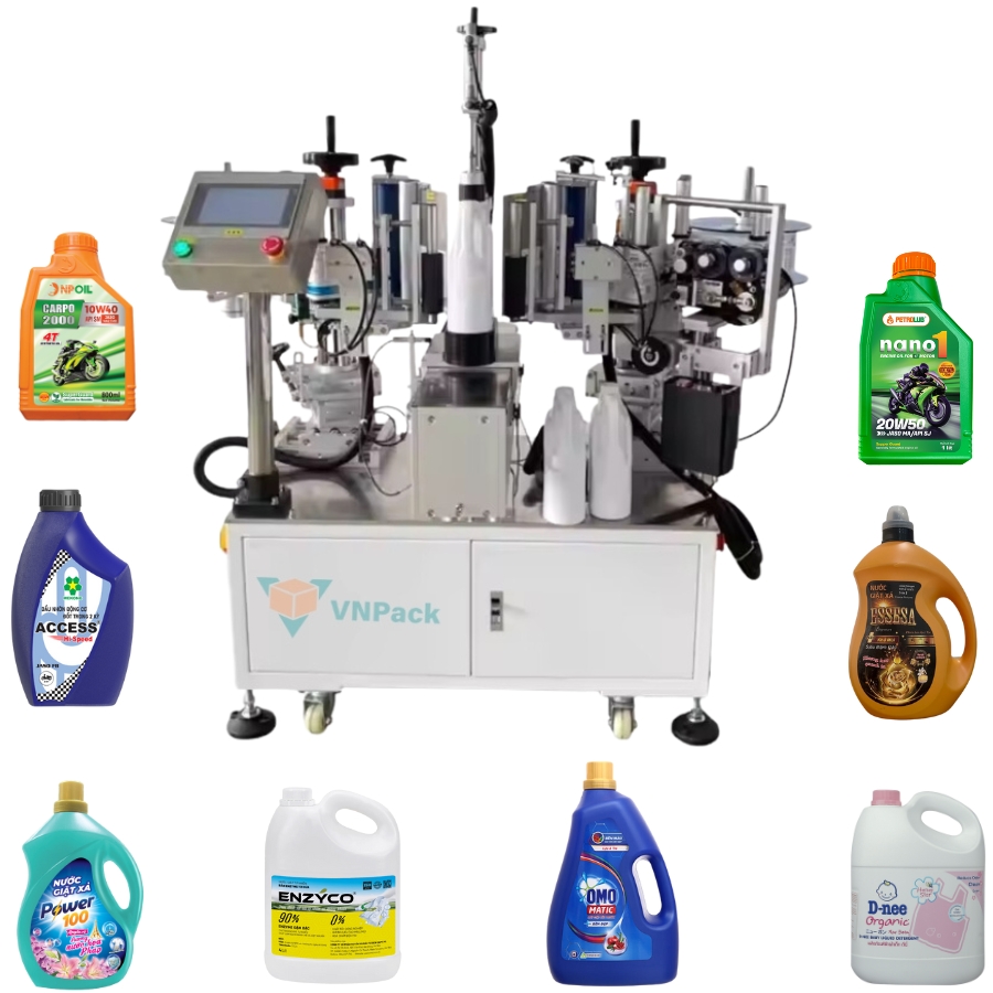 Ứng dụng máy dán nhãn 2 mặt chai dẹp